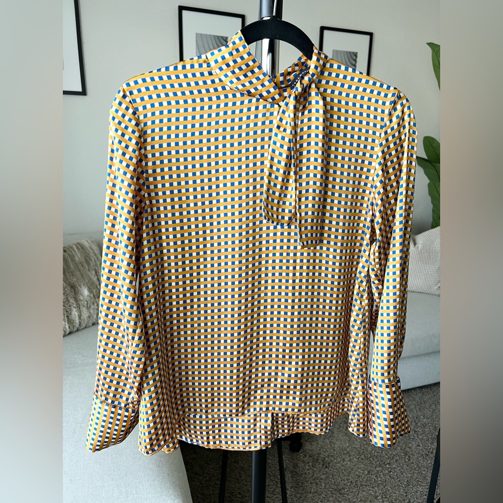 Zara Orange & Blue Geometric Silk-like Top - XS - Used Once